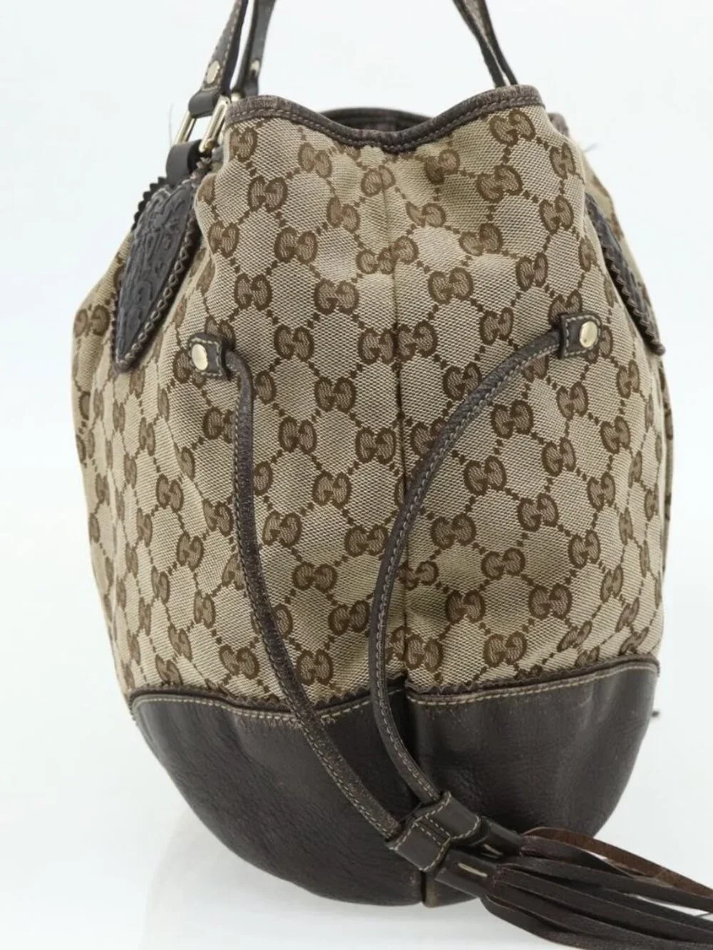 GUCCI GG Canvas Histeria Tote Bag Beige Gold 211954 Auth 175958